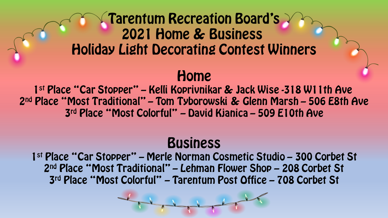 2021 Holiday Light Contest Winners • Tarentum Borough